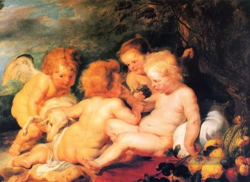 Christus und johannes mit Engel Peter Paul Rubens Nacktheit Ölgemälde